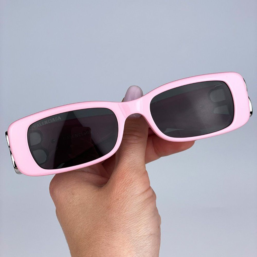 Balenciaga  BB0096S 012 Sunglasses Pink Silver Logo Grey Rectangle Unisex - Picture 6 of 12